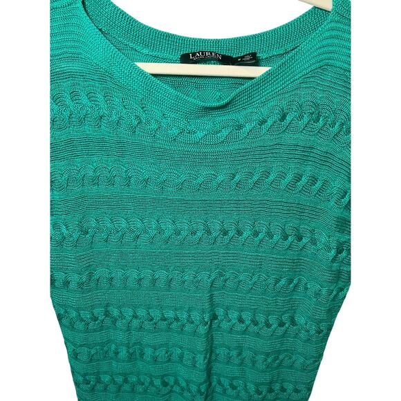 LaurenRALPH LAUREN Turquoise Blue Cotton Blend Cable Knit Short Sleeve Sweater L - Picture 3 of 5